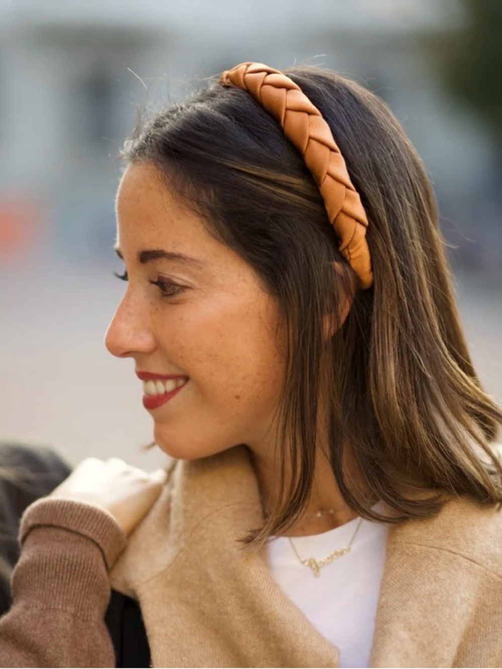 Marzoline Satin Braided Taupe Headband with Crystal embellishments Made in Italy - Picture 2 of 12